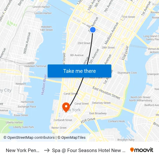 New York Penn Station to Spa @ Four Seasons Hotel New York Downtown map