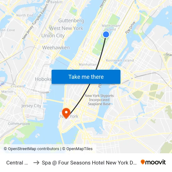 Central Park to Spa @ Four Seasons Hotel New York Downtown map