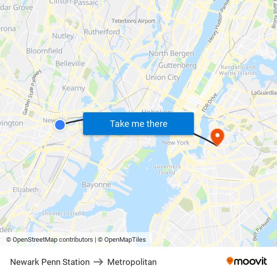 Newark Penn Station to Metropolitan map