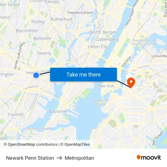 Newark Penn Station to Metropolitan map