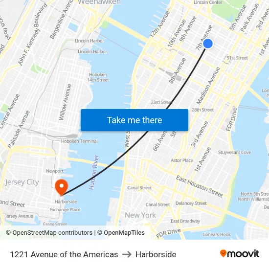1221 Avenue of the Americas to Harborside map