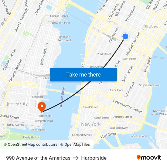 990 Avenue of the Americas to Harborside map