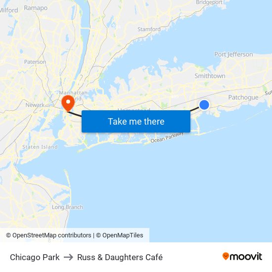 Chicago Park to Russ & Daughters Café map