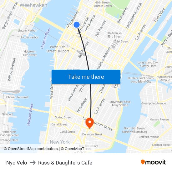 Nyc Velo to Russ & Daughters Café map