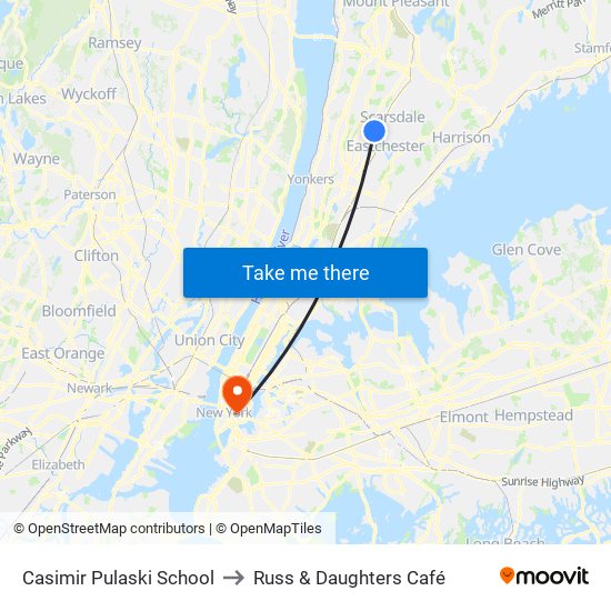 Casimir Pulaski School to Russ & Daughters Café map