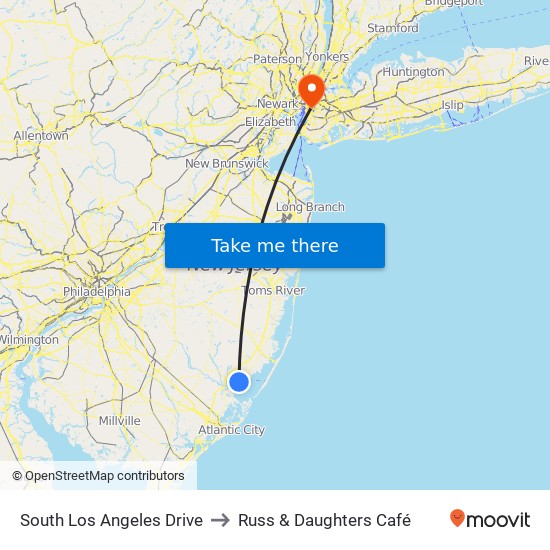 South Los Angeles Drive to Russ & Daughters Café map