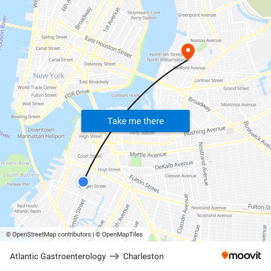 Atlantic Gastroenterology to Charleston map