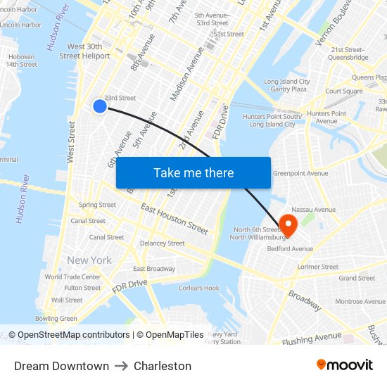 Dream Downtown to Charleston map