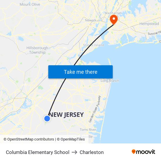 Columbia Elementary School to Charleston map
