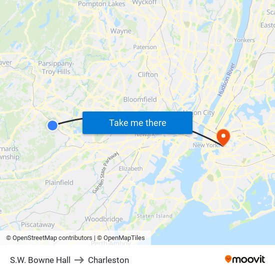 S.W. Bowne Hall to Charleston map