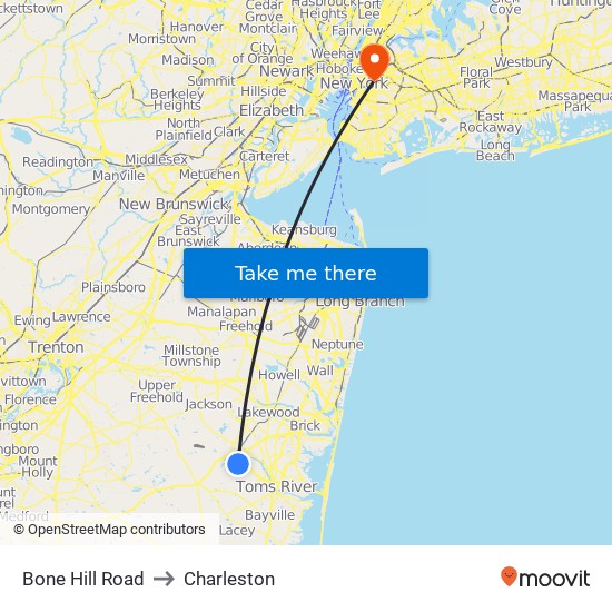 Bone Hill Road to Charleston map