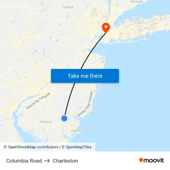 Columbia Road to Charleston map