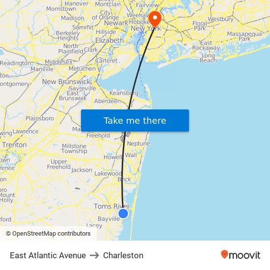 East Atlantic Avenue to Charleston map