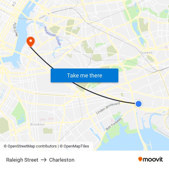 Raleigh Street to Charleston map