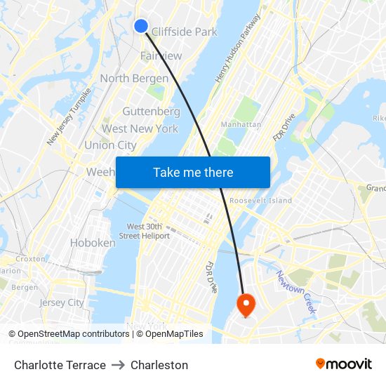 Charlotte Terrace to Charleston map