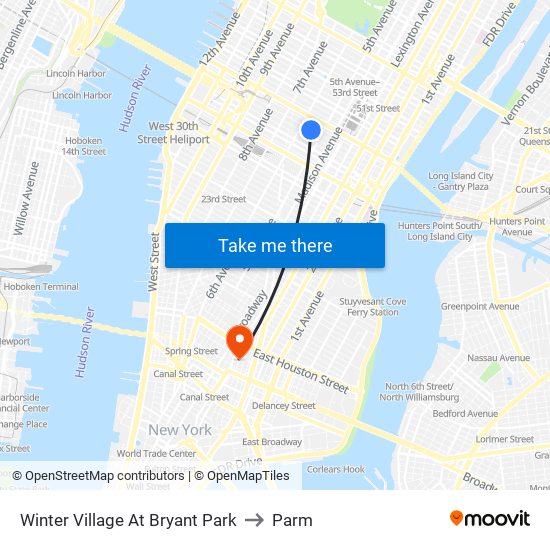 Winter Village At Bryant Park to Parm map