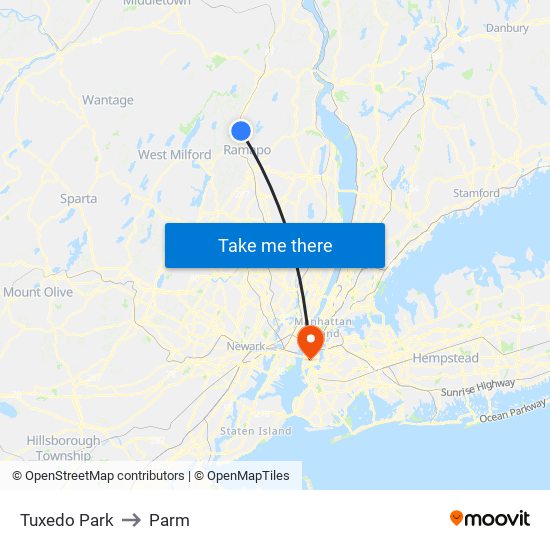 Tuxedo Park to Parm map