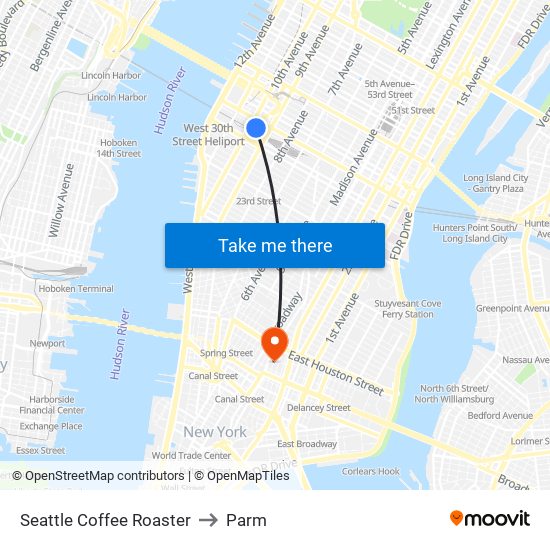 Seattle Coffee Roaster to Parm map