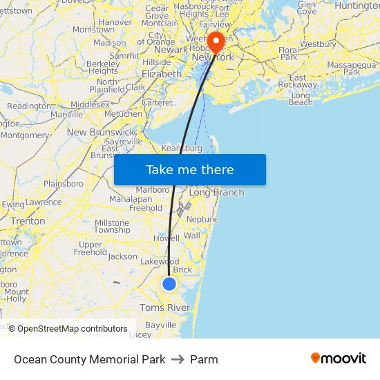 Ocean County Memorial Park to Parm map