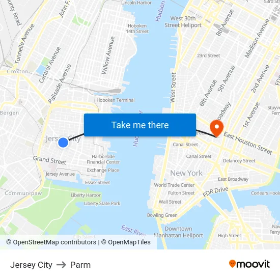 Jersey City to Parm map