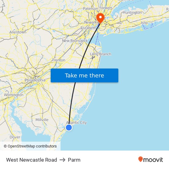 West Newcastle Road to Parm map