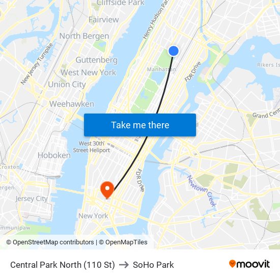 Central Park North (110 St) to SoHo Park map