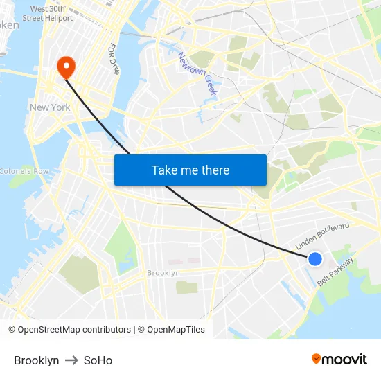 Brooklyn to SoHo map