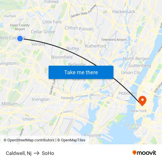 Caldwell, Nj to SoHo map