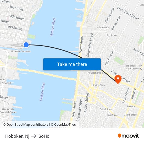 Hoboken, Nj to SoHo map