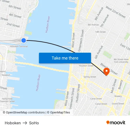 Hoboken to SoHo map