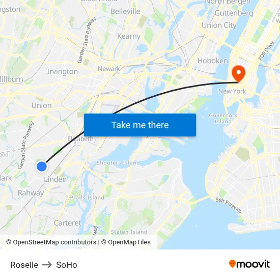 Roselle to SoHo map