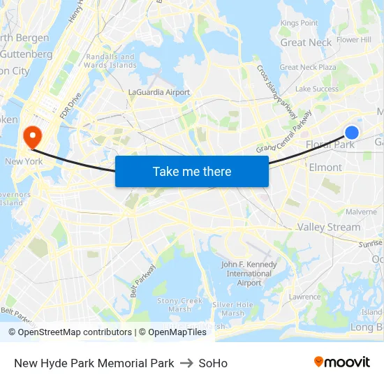 New Hyde Park Memorial Park to SoHo map