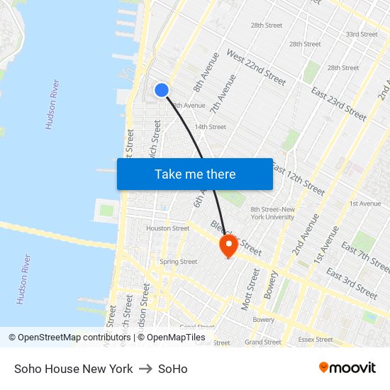 Soho House New York to SoHo map