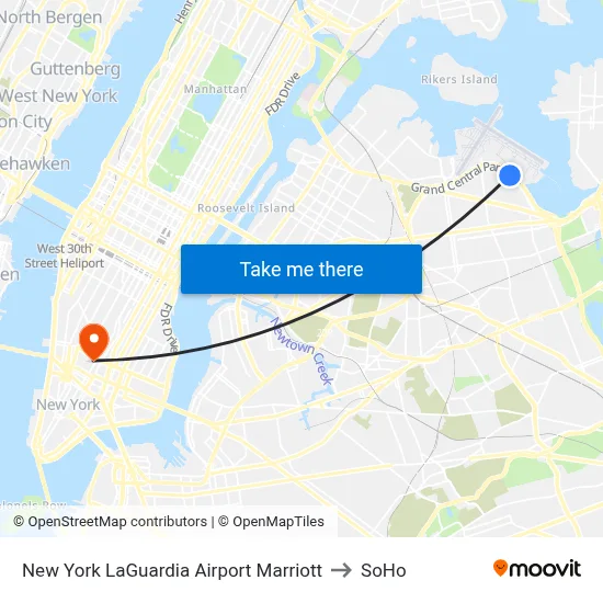 New York LaGuardia Airport Marriott to SoHo map