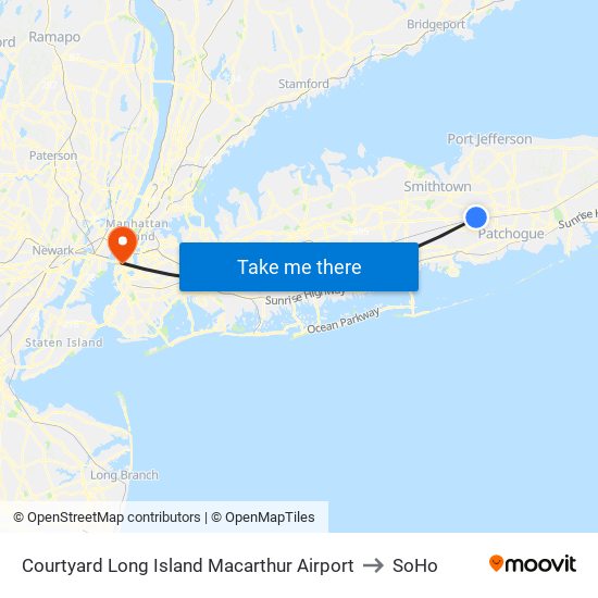 Courtyard Long Island Macarthur Airport to SoHo map