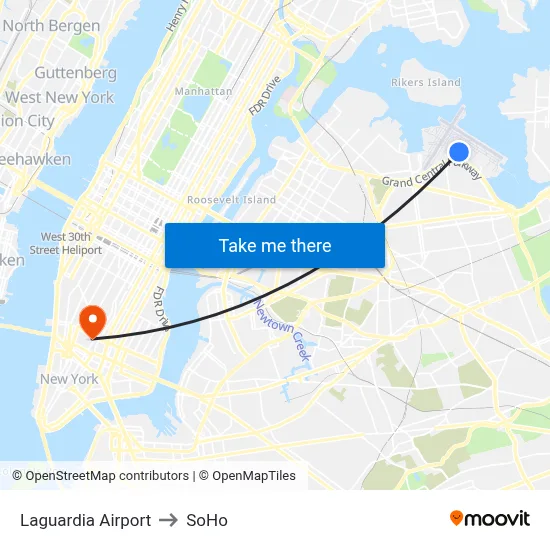 Laguardia Airport to SoHo map