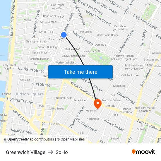 Greenwich Village to SoHo map