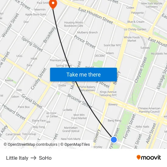 Little Italy to SoHo map