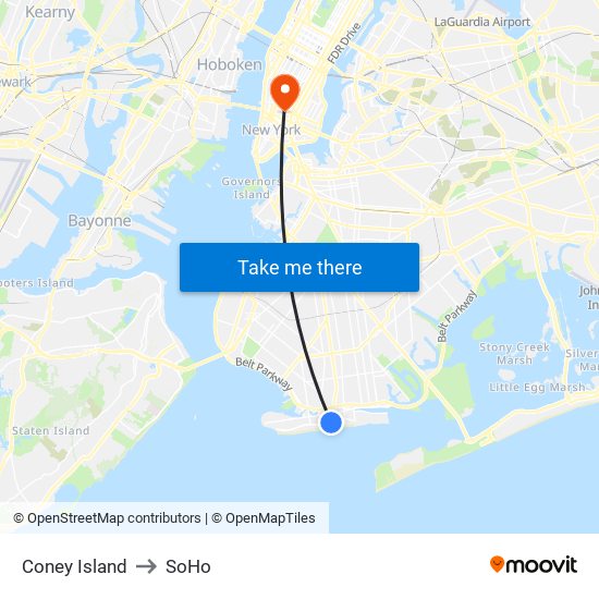 Coney Island to SoHo map