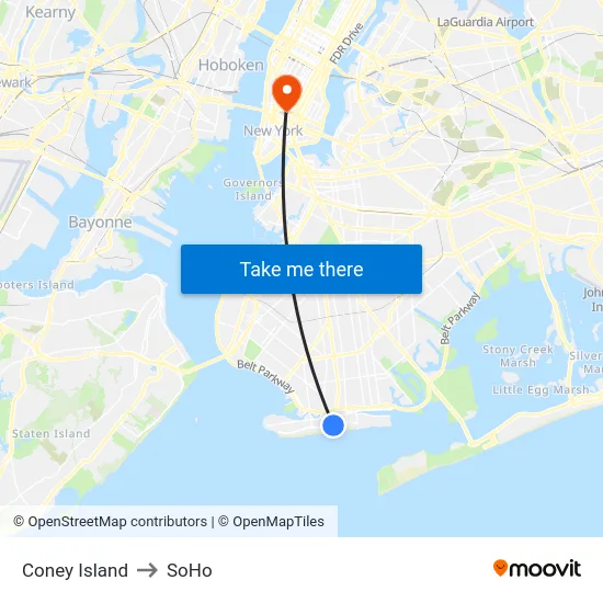 Coney Island to SoHo map