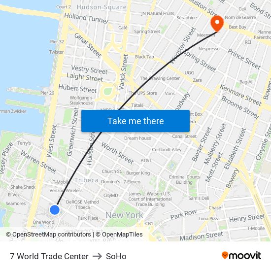 7 World Trade Center to SoHo map