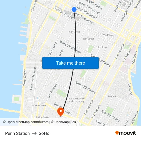 Penn Station to SoHo map