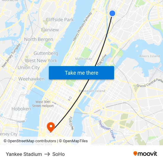 Yankee Stadium to SoHo map