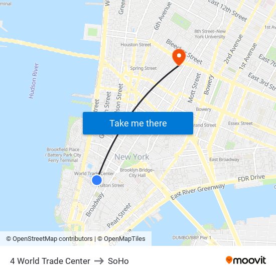 4 World Trade Center to SoHo map