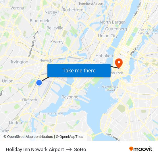 Holiday Inn Newark Airport to SoHo map