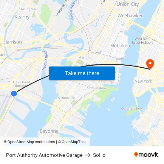 Port Authority Automotive Garage to SoHo map