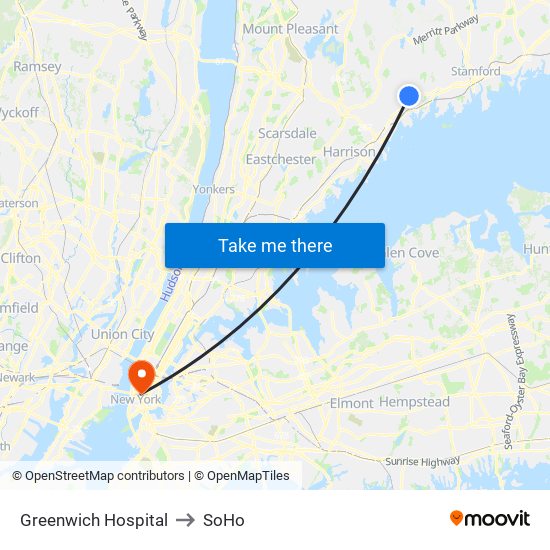 Greenwich Hospital to SoHo map