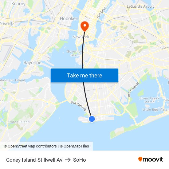 Coney Island-Stillwell Av to SoHo map