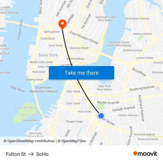 Fulton St to SoHo map