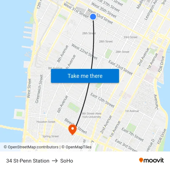 34 St-Penn Station to SoHo map
